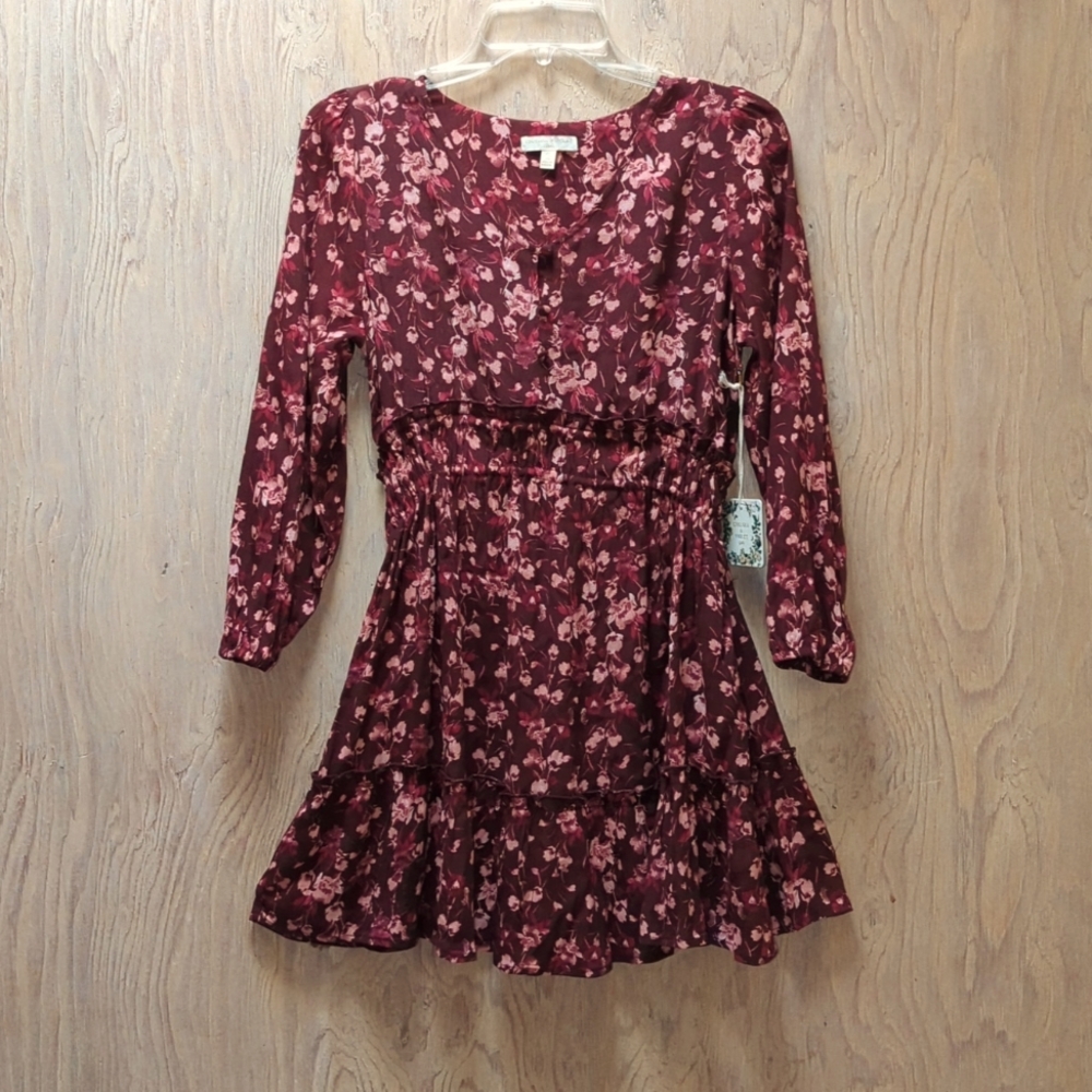 Chelsea and Violet girls Burgundy/Pink Floral print dress size 16 - Picture 1 of 12